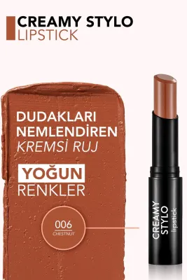 Flormar Creamy Stylo Yüksek Pigmentli & Yarı Parlak Bitişli Kremsi Ruj 006 Chestnut - 2