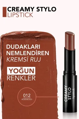 Flormar Creamy Stylo Yüksek Pigmentli & Yarı Parlak Bitişli Kremsi Ruj 012 Rosewood - 2