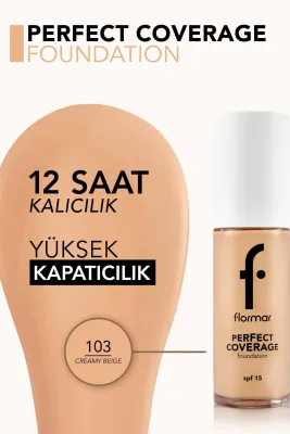 Flormar Perfect Coverage Yüksek Pigmentli & Yarı Parlak Bitişli SPF15 Fondöten 103 - 2