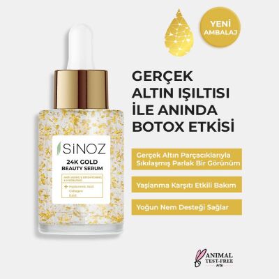 Sinoz 24K Altın Parçacıklı Hyalüronik Asit İçeren Kırışıklık Karşıtı Kolajen Cilt Bakım Serum 30 ml - 2