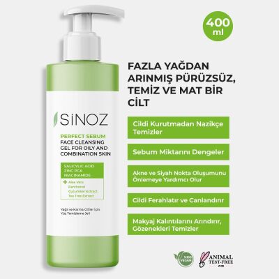 Sinoz Perfect Sebum Dengeleyici Yüz Temizleme Jeli Yağlı Karma Ciltler İçin 400 ml - 2